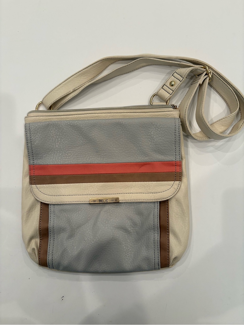 Relic Crossbody Bag in Gray, Cream & Red Stripe